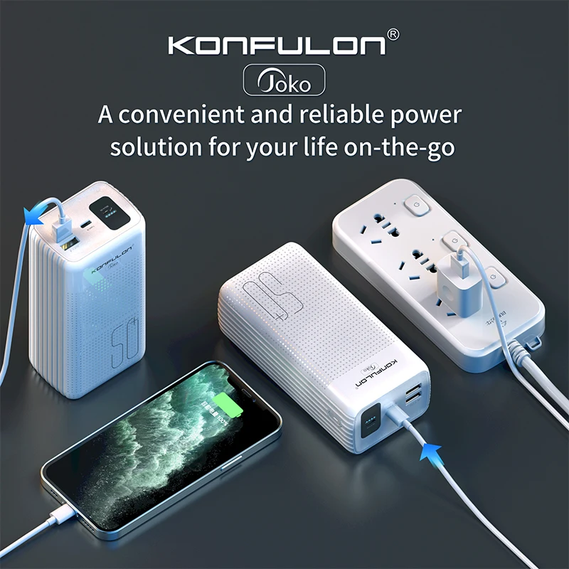 KONFULON  Powerbank 50000 Mah Dual Quick Charge Power Bank Black Led Display Type C  External Battery Charger For iPhone Xiaomi