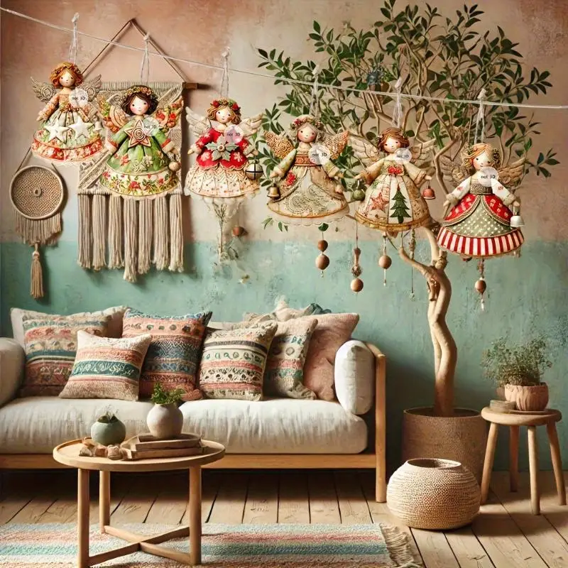 จี้รูปนางฟ้าคริสต์มาสวินเทจ - งานฝีมือกระดาษประณีตสำหรับตกแต่งต้นคริสต์มาสและผนังในช่วงเทศกาล