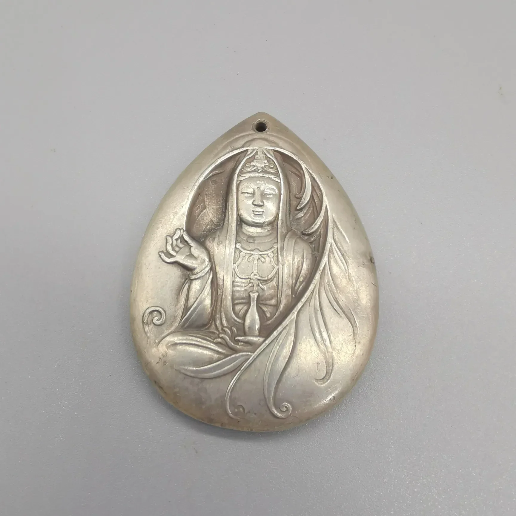 Tibet White Bronze Necklaces, Guanyin Bodhisattva Statues, Buddhist Pendant
