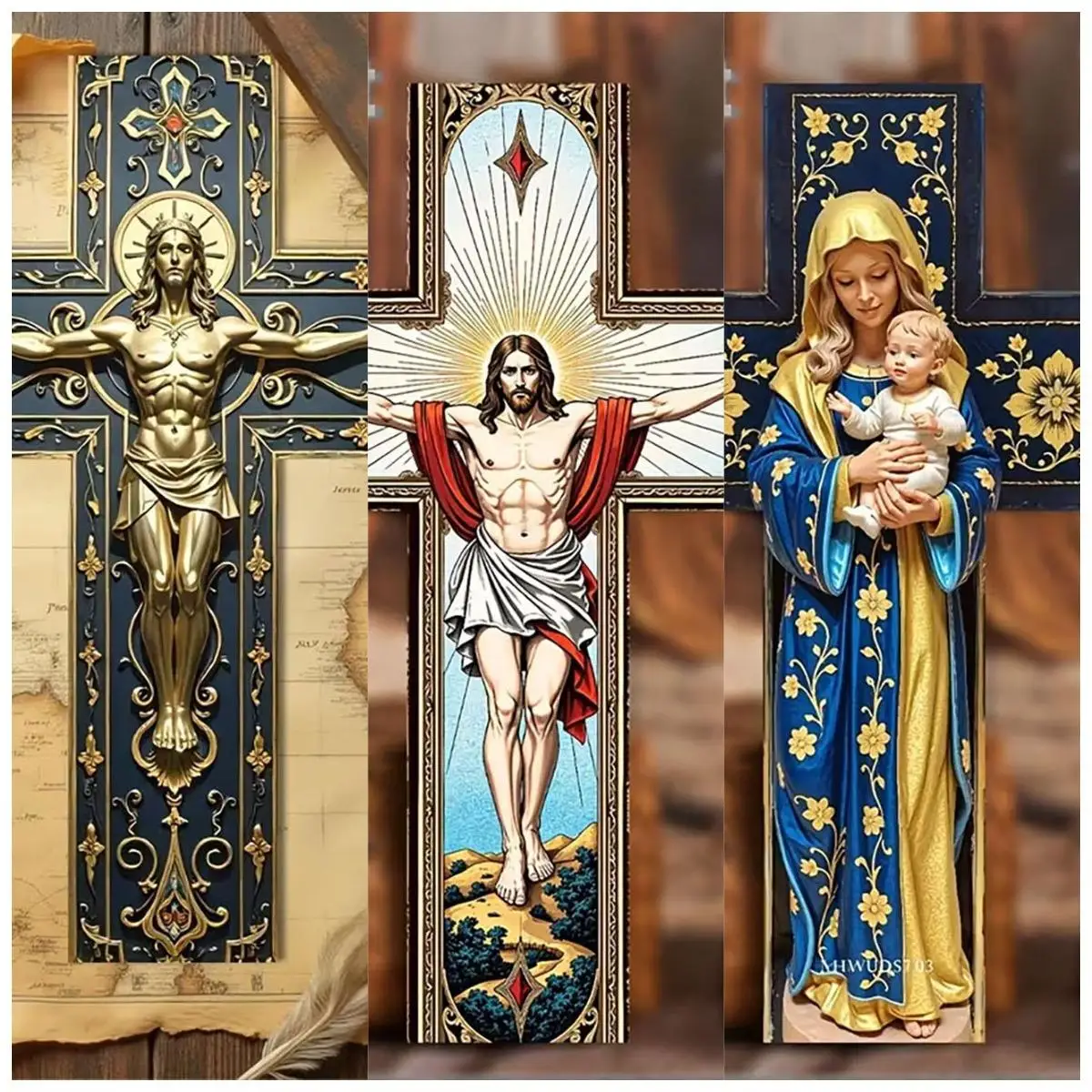 2D Flat Wooden Cross Wall Decor, Jesus Crucifix Print Religious Wall Hanging Ornament For Chapel Home Prayer Room
