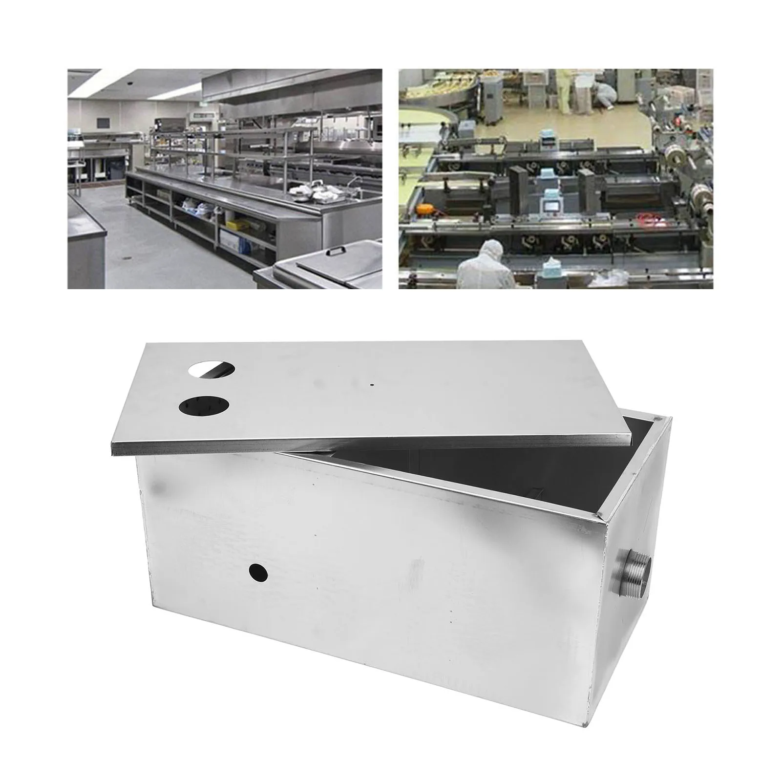 3 Stage Filtration Grease Trap Stainless Steel Grease Interceptor for Kitchen Restaurant 50x25cm Dual Holes