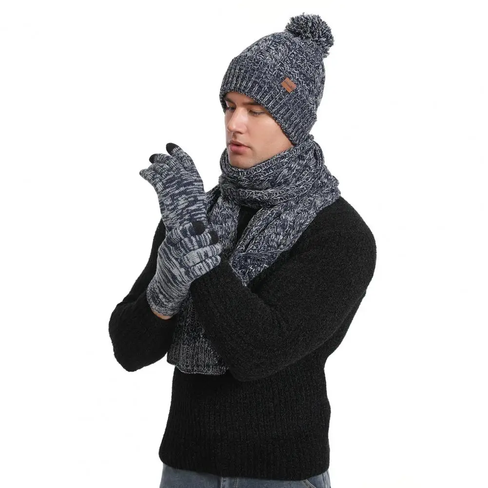 Versatile Winter Sports Beanie Winter Warm Knit Beanie Hat Touchscreen Gloves Scarf Set for Outdoor Sports for Men for Men