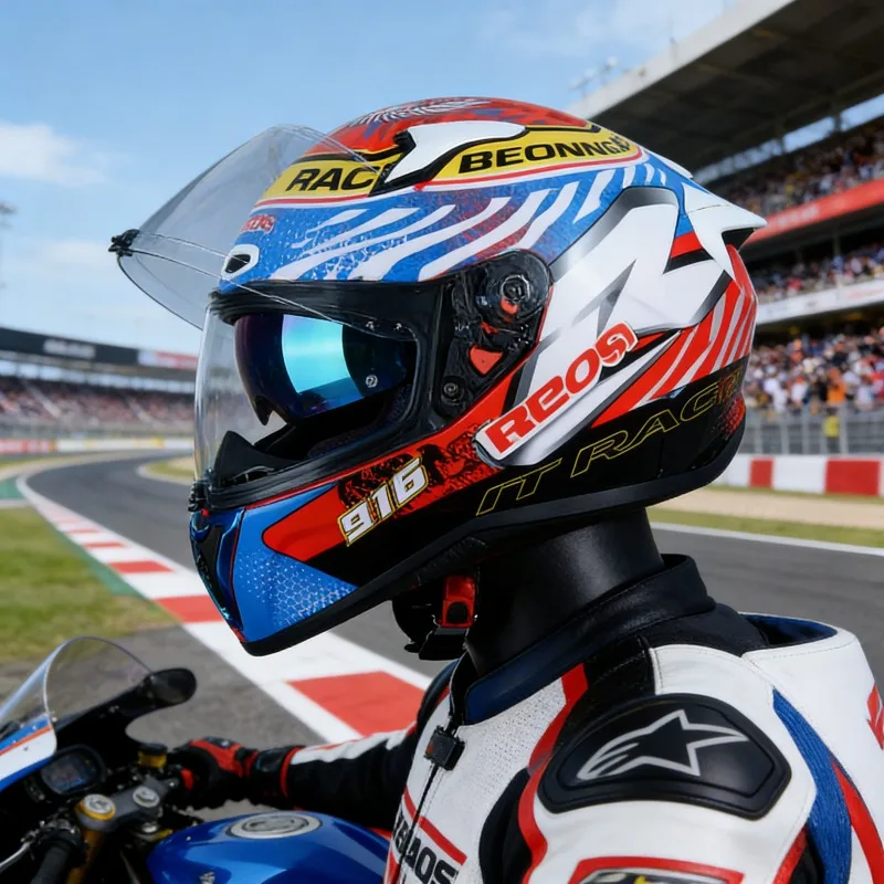 

Full Face Motorcycle Helmet Men Women Dual Lens Carbon Fiber Four Seasons Anti-Fog Racing Helmet