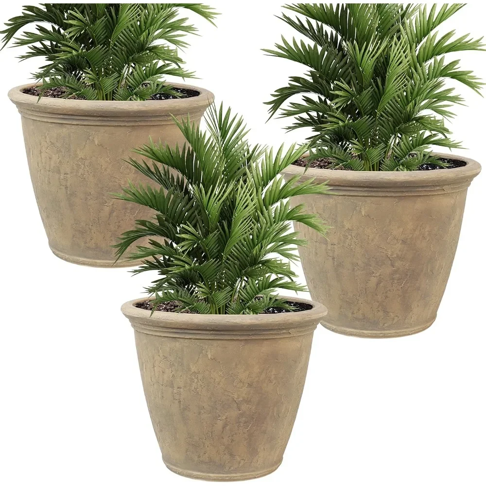 Flower pot, outdoor/indoor non destructible double walled polyethylene resin, 3-piece set, diameter 24 inches