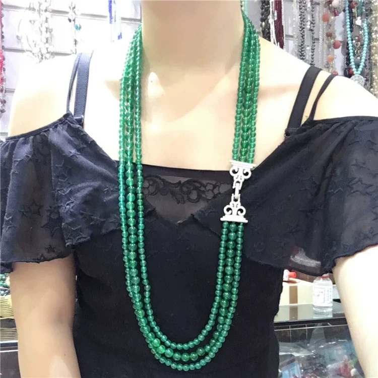 

Natural Green Agates Cultured Long Necklace Sweater Necklace For Women