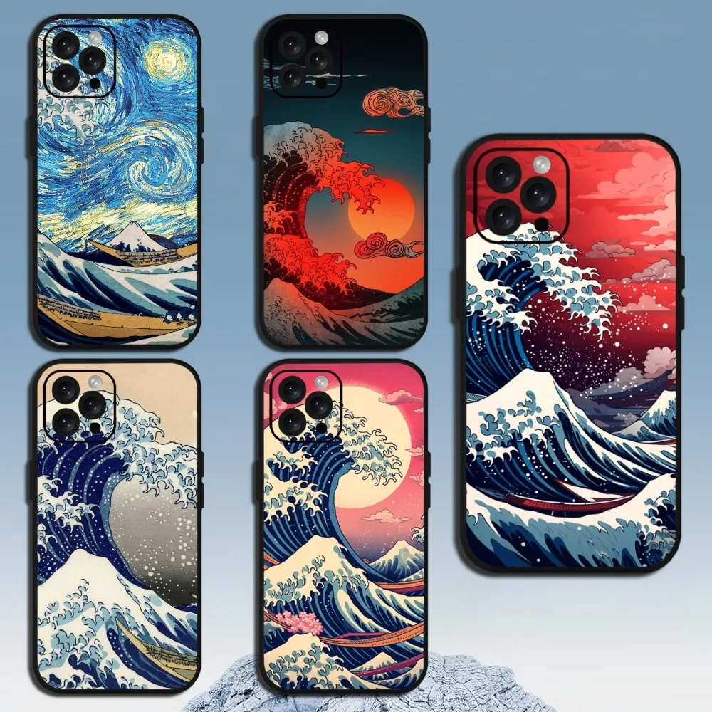 Japanese Ukiyoe sea wave Mount Fuji  Phone Case For iPhone Mini 11 12 13 14 15 Pro XS Max X Plus SE XR Shell