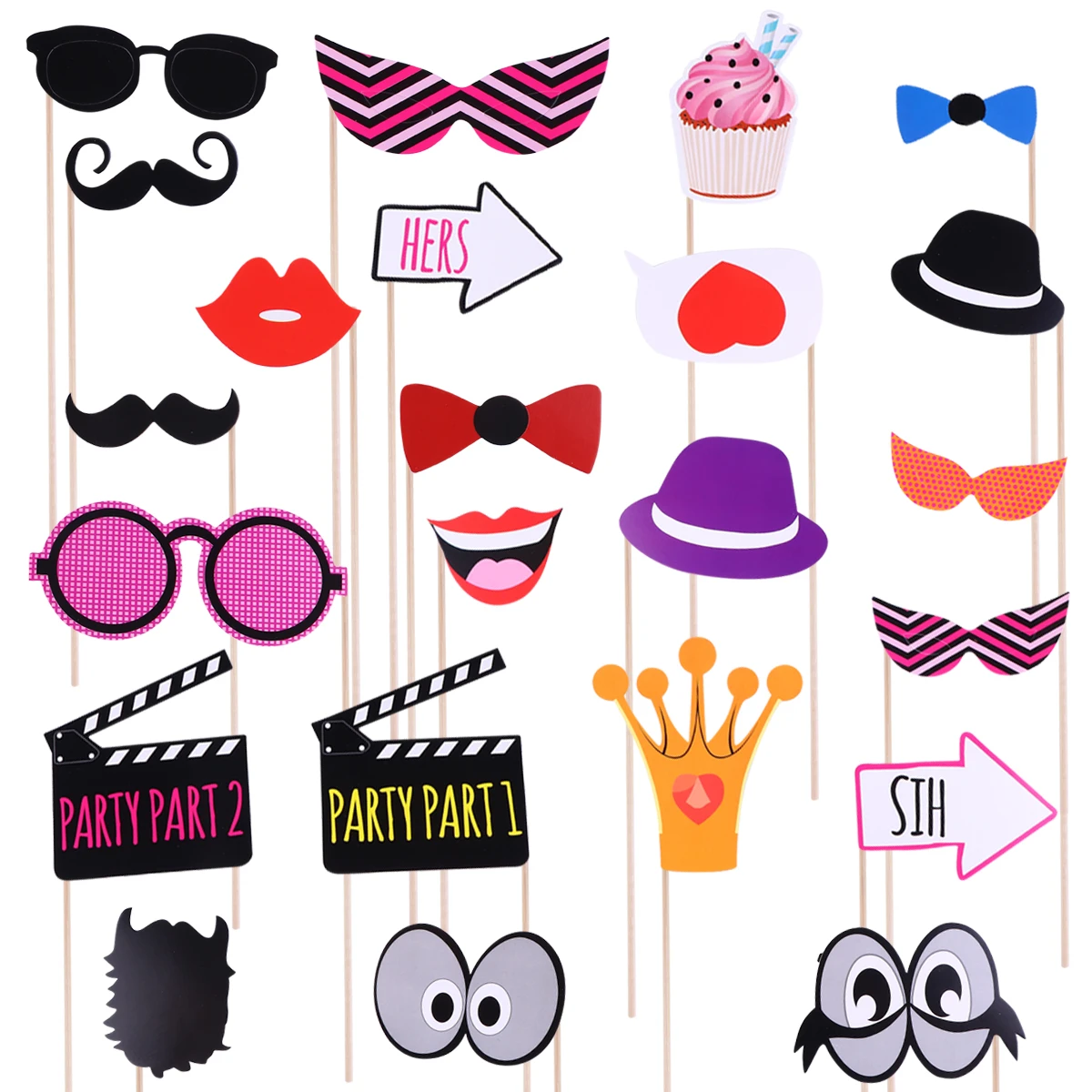 

22pcs PhotoProps Handheld WeddingParty Accessories HalloweenPaper SelfieBooth Sticks Selfie Props PropsSet