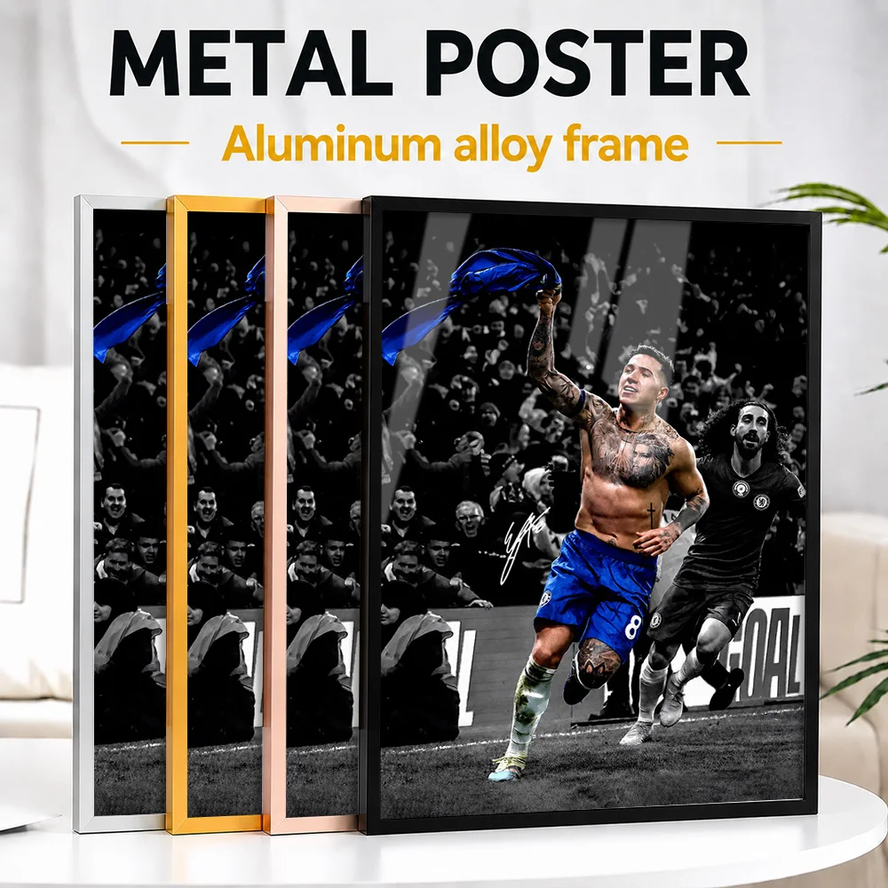 Enzo Fernandez Celebrating Framed Metal Print Customized Photo Energetic Motion Style Wall Art For Bedroom Unique Athlete Gift