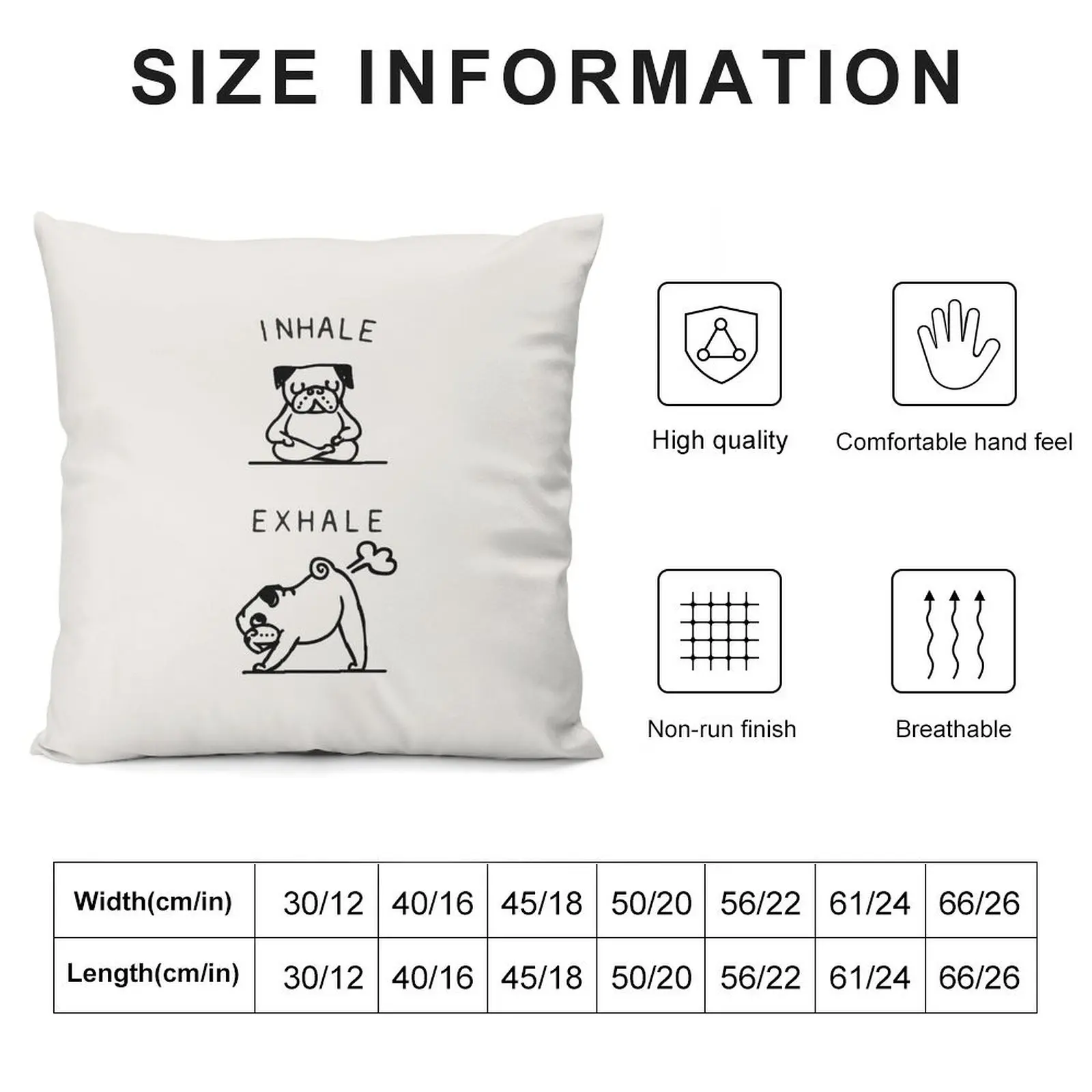 Inhale Exhale Pug Throw Pillow Christmas Pillows Pillows Aesthetic bed pillows Decorative Sofa Cushion pillow