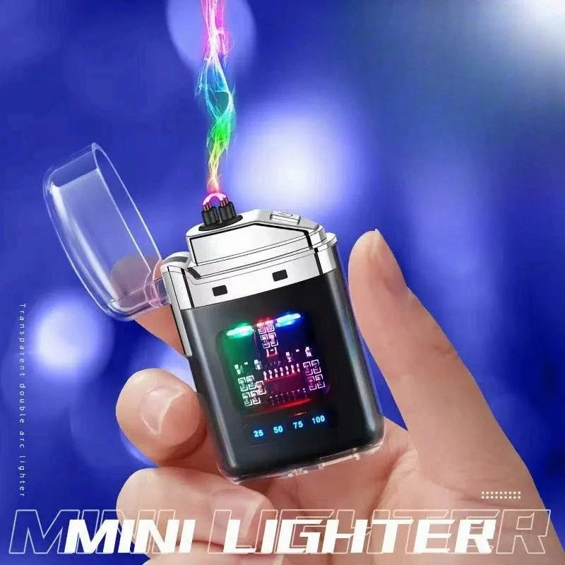 Electric Double Arc USB Rechargeable Lighter Plasma Outdoor Windproof Battery Display Type-C Smoking Accessories Men's Gifts