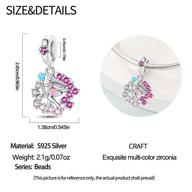Charms Pink Fairy Pendant Beads Fit Charms 925 Silver Bracelets for Women Fashion Fantasy Sparkle Jewelry Making Diy