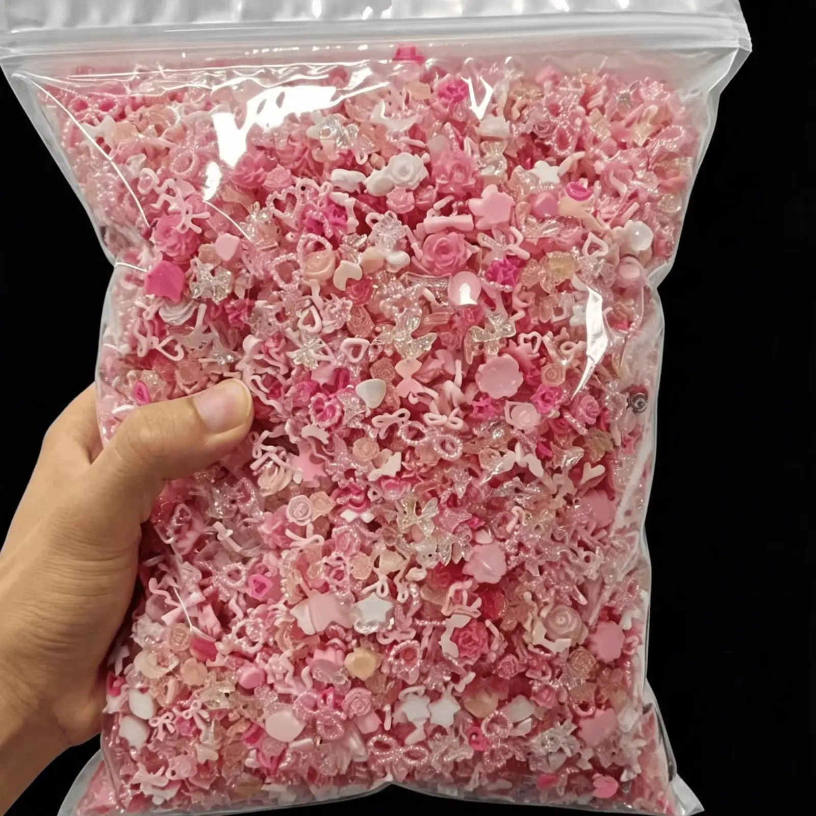 1KG Pink Mixed Resin Charms Bulk Assorted Flower Bow Heart Flat Back Ornaments For DIY Nail Art Handmade Craft Decor