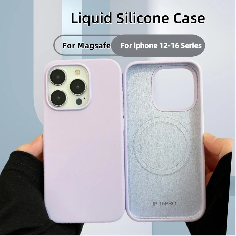 حافظة ناعمة من السيليكون السائل المغناطيسي الأصلي Magsafe لهاتف أبل آيفون 16 14 12 15 13 Pro Max غطاء شعار كامل للشحن اللاسلكي