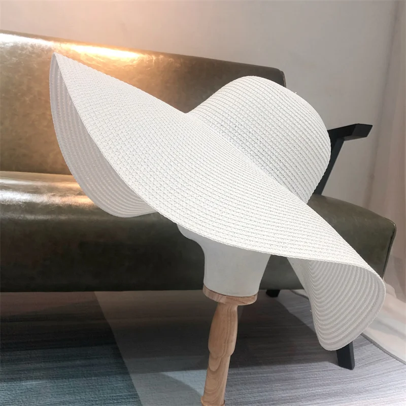 White punk straw hat 25cm large brim hat wholesale sun hat ultra-thin breathable summer sun hat straw hat travel men and women