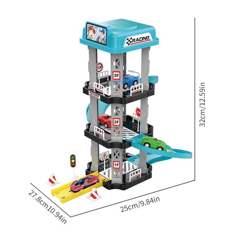 Ejection slide parking track collection toys Random little car set Puzzle assembled multi-layer racing model boy birthday gift
