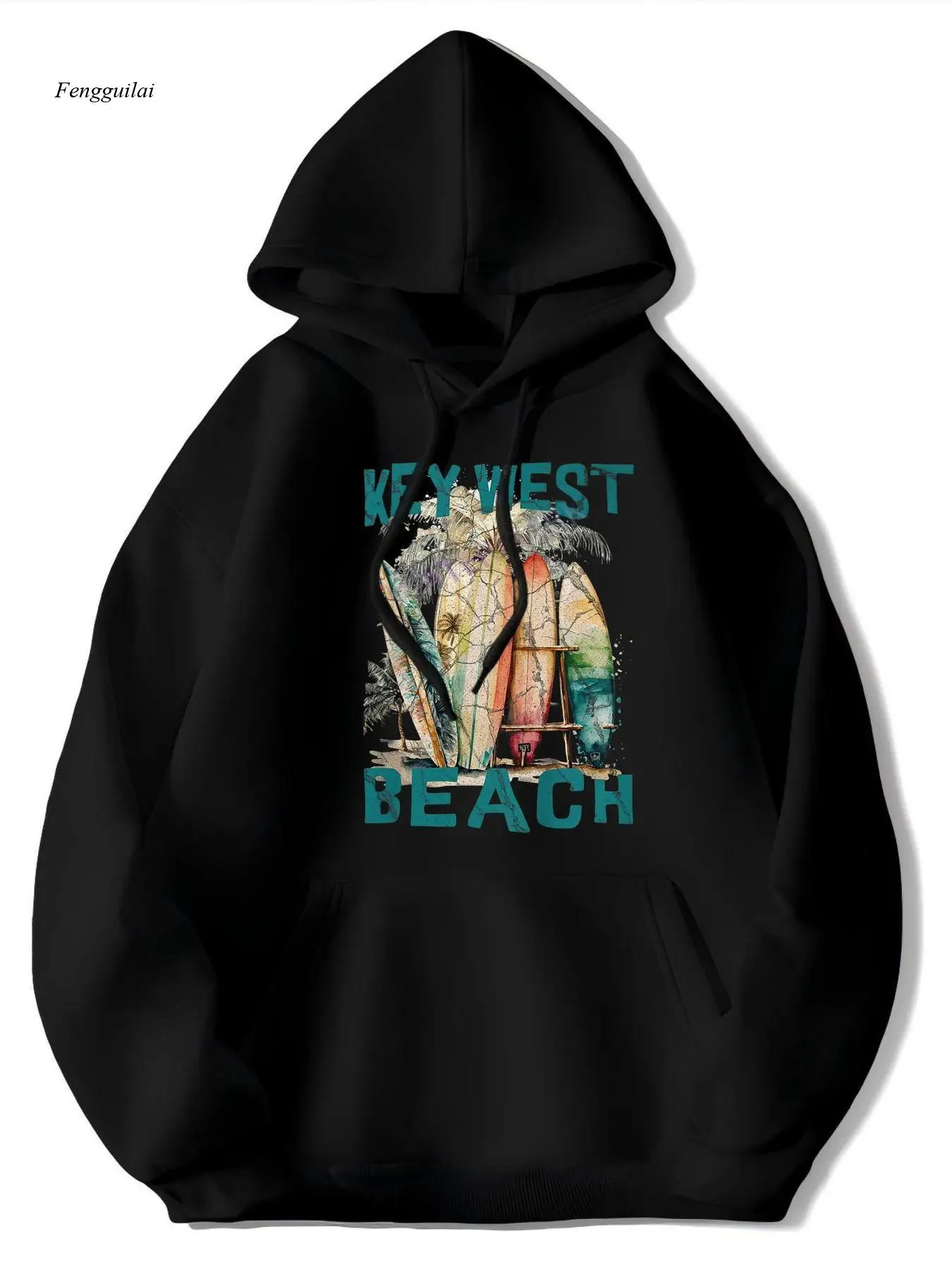 

Толстовка с капюшоном для пляжного серфинга — толстовка с принтом пальмы и раковины Florida Keys, мягкий флисовый пуловер с капюшоном