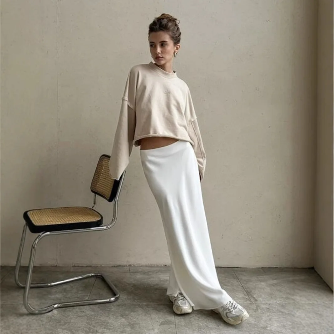 

Summer New Long Comfortable Slim Fit Color Simple Sle f Body Skirt Commute Fi Tail High Waist Long Skirt