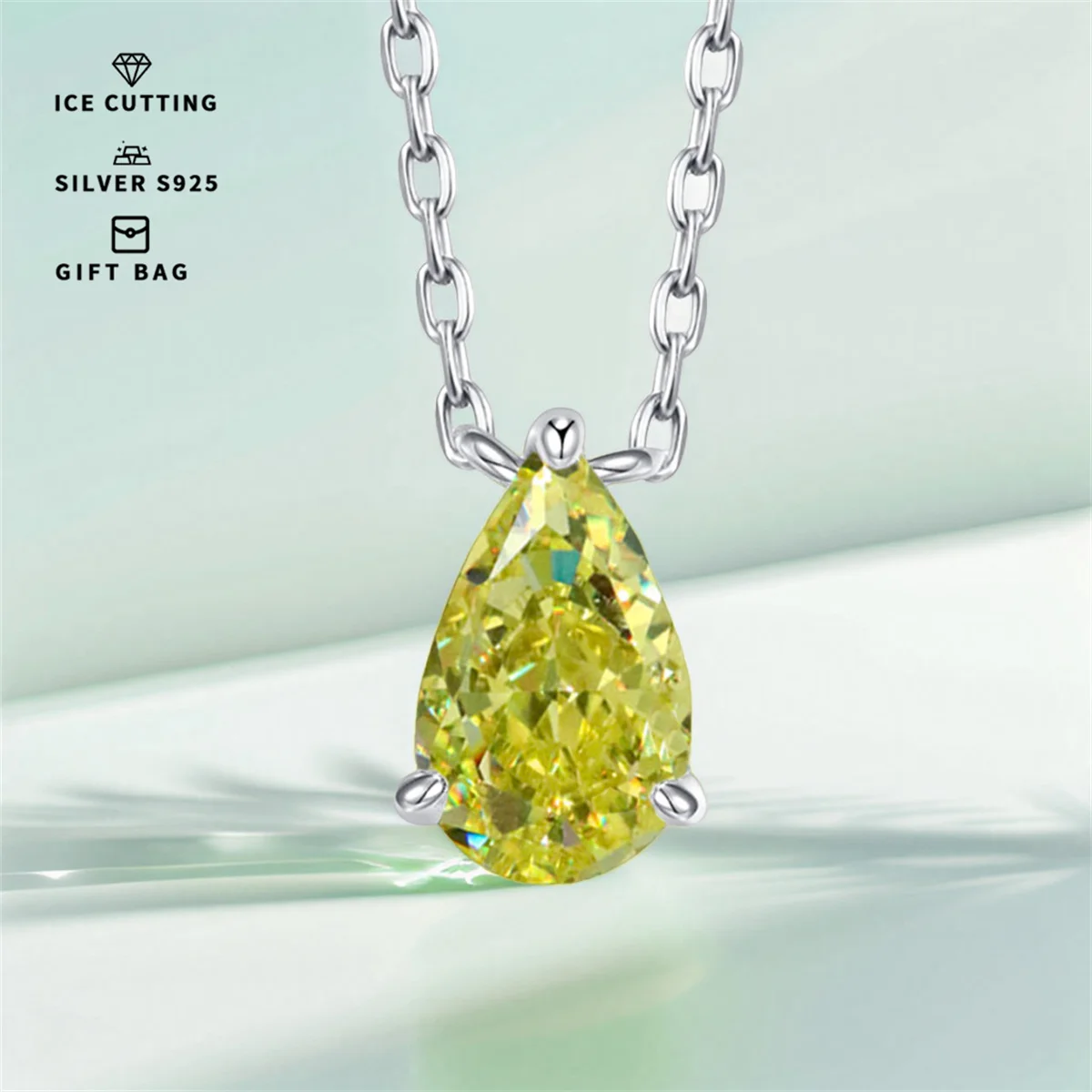 

S925 silver plated platinum and golden High carbon ice cutting apple green pear Zircon women's pendant necklace fine jewelry