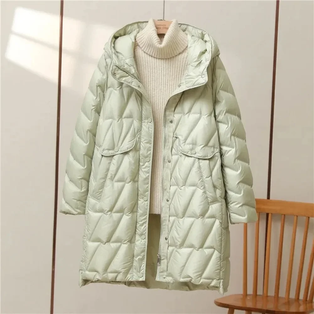 90% White Duck Down Jacket 2024 New Winter Women Fashion Loose Relaxed and Versatile Slim Hooded High Quality Women Puffer Coat