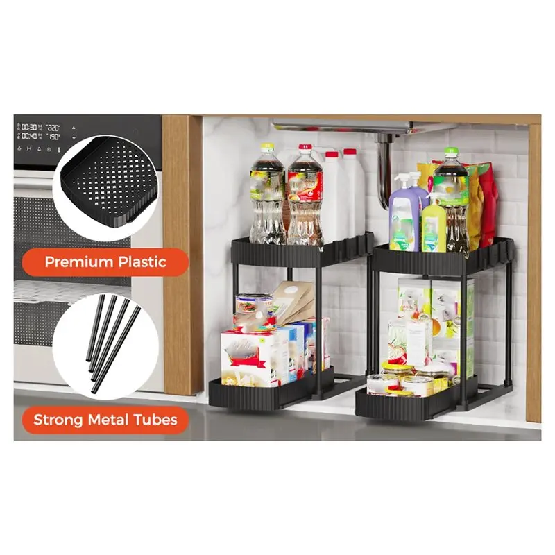 【TODAY-ONLY!】Multi-Purpose For Bathroom& Kitchen Pull-Out Storage Organizers, Under Sink Cabinet Storage,12.8 Inches(2 Pack)