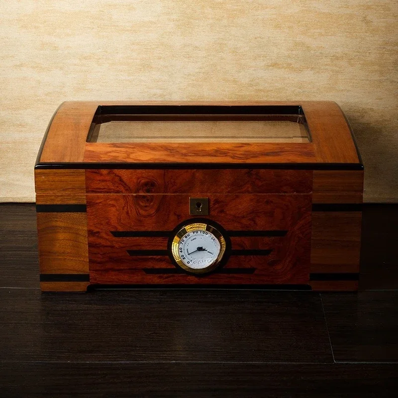 Humidor, Cedar Wood Patchwork Painting Window Humidor, Moisturizer
