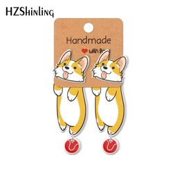 2021 New Arrival Cartoon Dogs Corgi Acrylic Stud Earrings Rein Epoxys Ear Jewelry