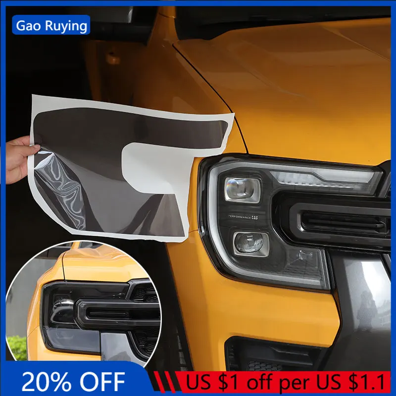 

Gao Ruying For Ford Ranger T9 2023-2025 TPU Black Car Front Headlights Decorative Film Sticker Car Accessories