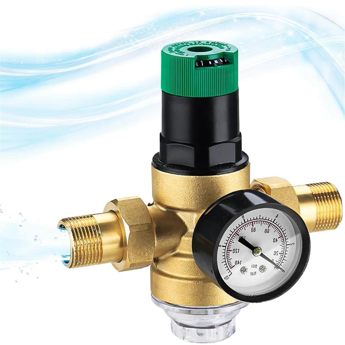 Pressure Regulator Water 3/4 Inch, Water Pressure Regulator with Water Pressure Gauge and Mesh Filter