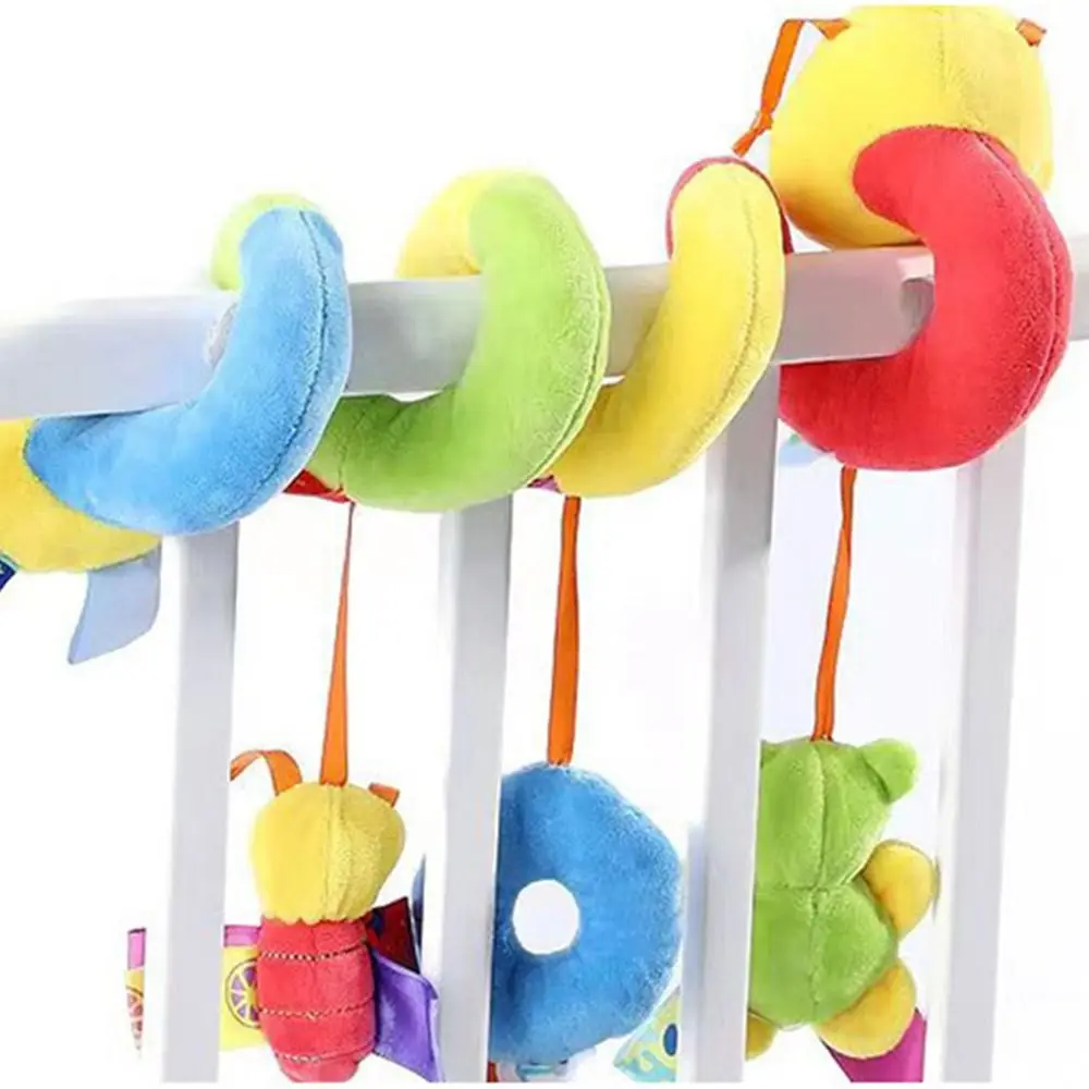 Giocattolo per seggiolino auto per bambini con animali dei cartoni animati Giocattolo per bambini appeso a spirale multicolore estensibile con giocattoli avvolti in letto di peluche Labe colorato