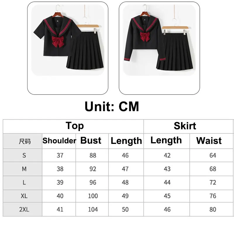 Japanese School Uniforms S-2xl Student JK Uniform Black Red Sailor Outfit Girl Sexy Seifuku Sailor Blouse Pleated Skirt Set