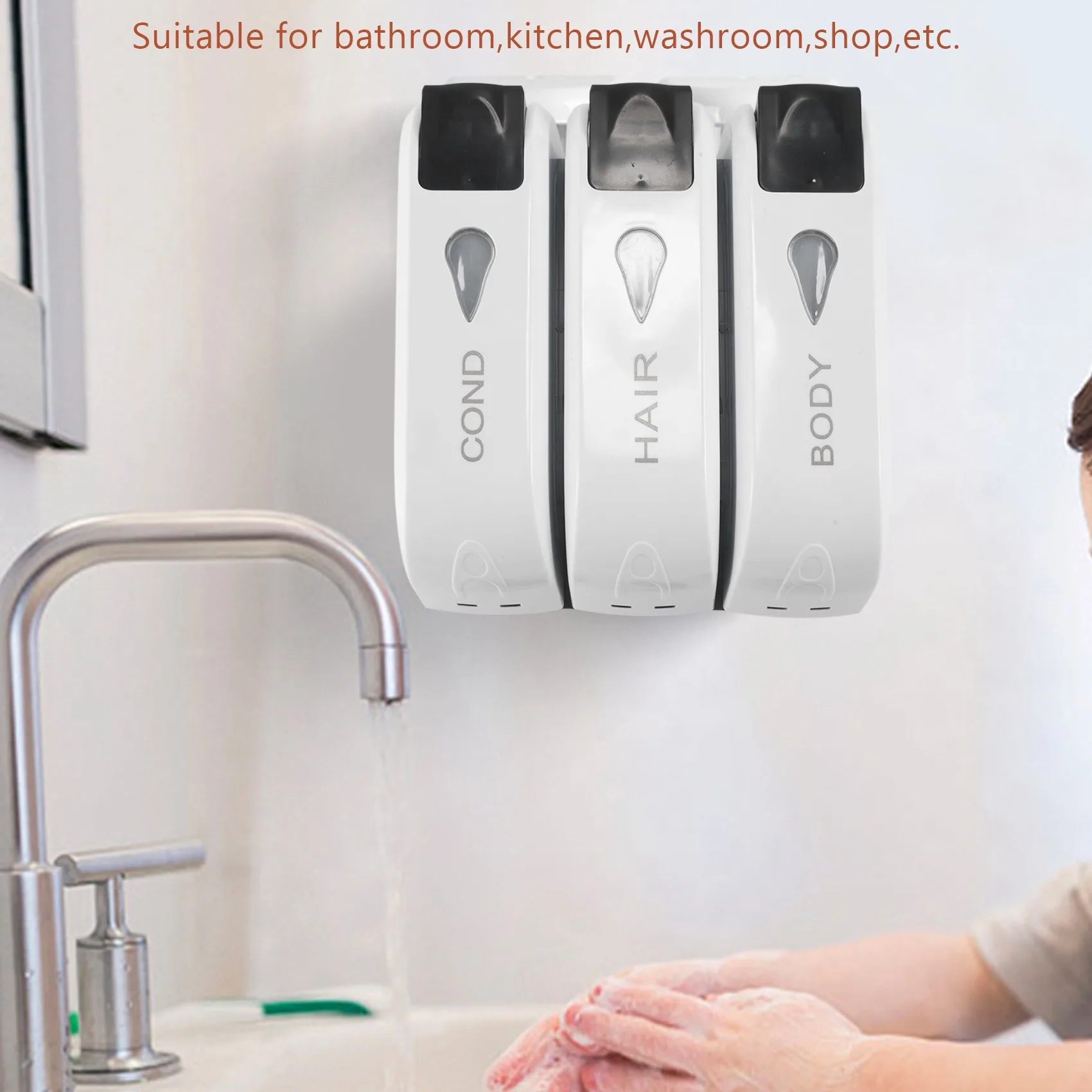 موزع صابون الاستحمام الثلاثي من ONGE، موزع شامبو الصابون السائل المثبت على الحائط، غسول للحمام #3