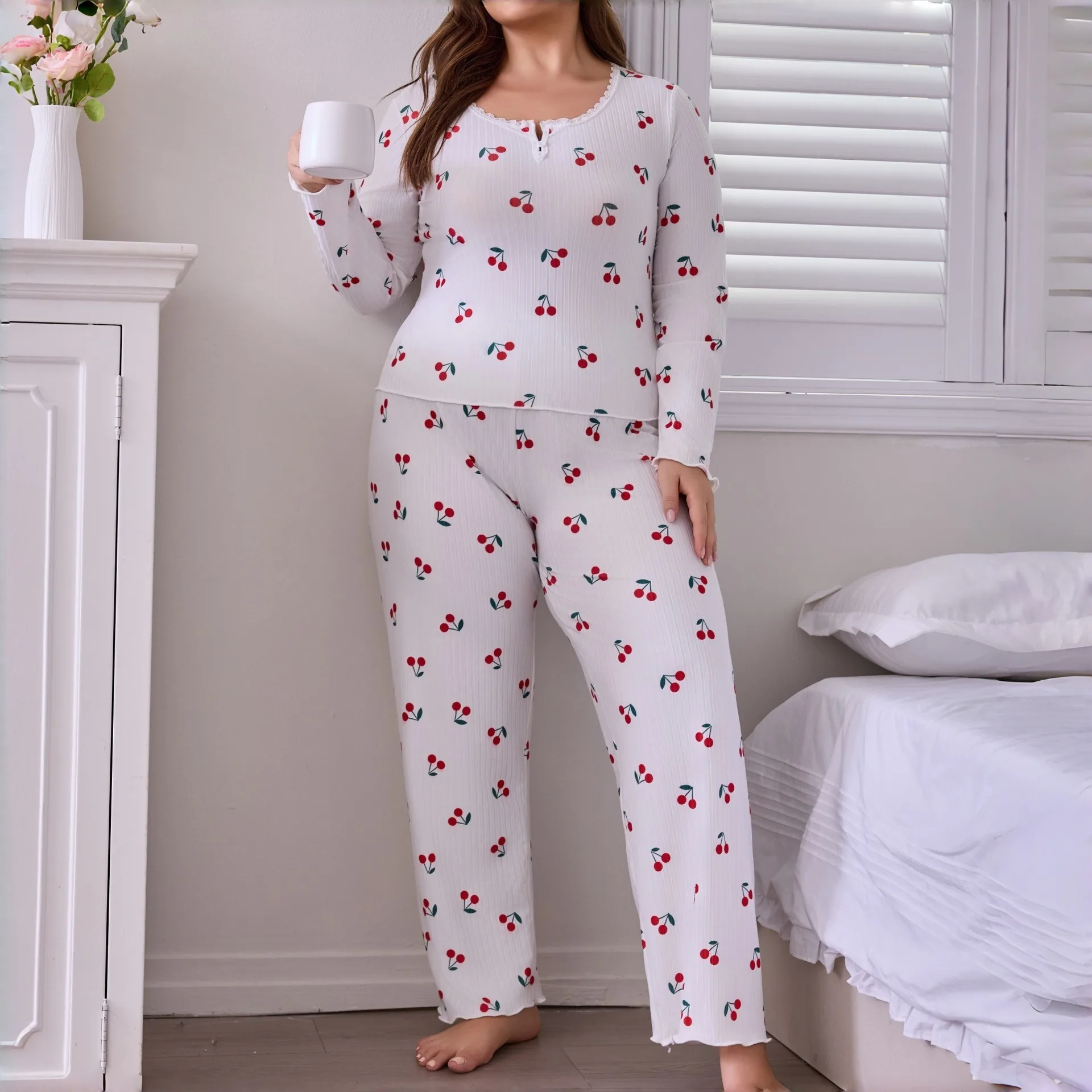 

Large size autumn Winter women's new product fashionable casual long-sleeved long pants pajama home wear set for women