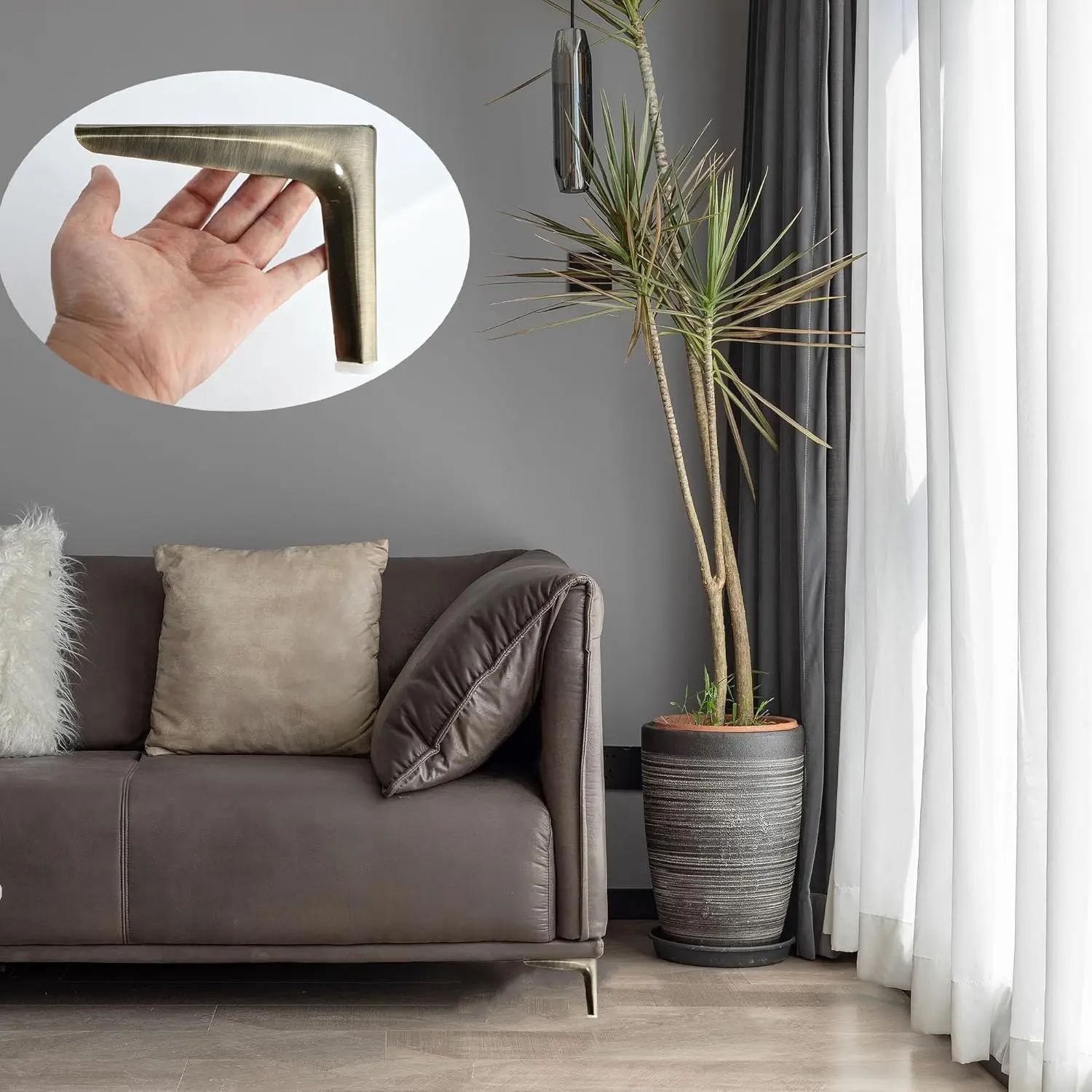 Set di 4 gambe per mobili in metallo color bronzo spazzolato da 4,7 pollici/12 cm, 4 pezzi di ricambio fai-da-te per gambe corte per mobili, gambe per divani,