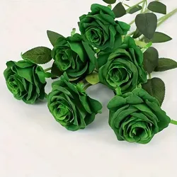6Pcs/12Pcs Dark Green Silk Roses Artificial Flower for Home Wedding Decoration Arched Flower Wall Decor Valentine's Day Gifts