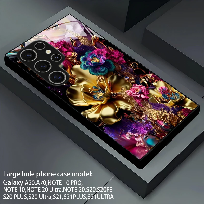 Luxury Gold Floral Pattern 2D Phone Case for Samsung S26 S25 S24 S23 S22 S21 S20 A55 A54 Tempered Glass Protective Cover view 3