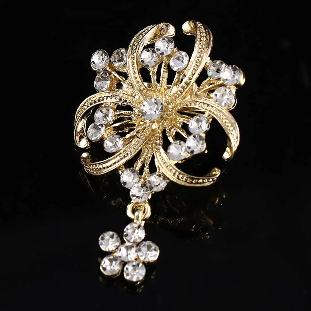 High Quqlity Romantic Dress Flower Prom Bridesmaid Alloy Crystal Women Brooches Wedding Pearl Pins