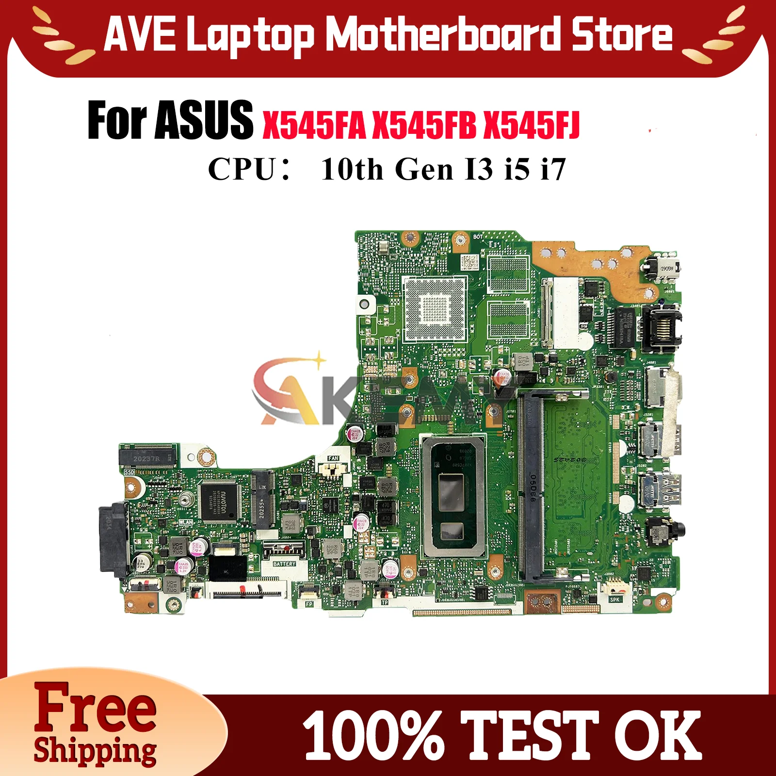 

X545FA Laptop Motherboard For ASUS VivoBook X545FA X545FB X545F X545FJ Notebook Mainboard With 10th Gen I3 i5 i7 101% tests OK