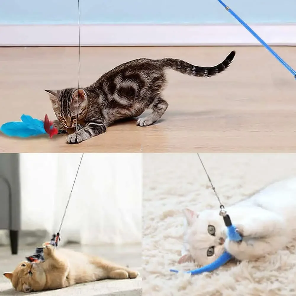 Juego de juguetes de plumas de gato de repuesto, varita de rompecabezas para gatos, juguete interactivo para entrenamiento, palo de juego,