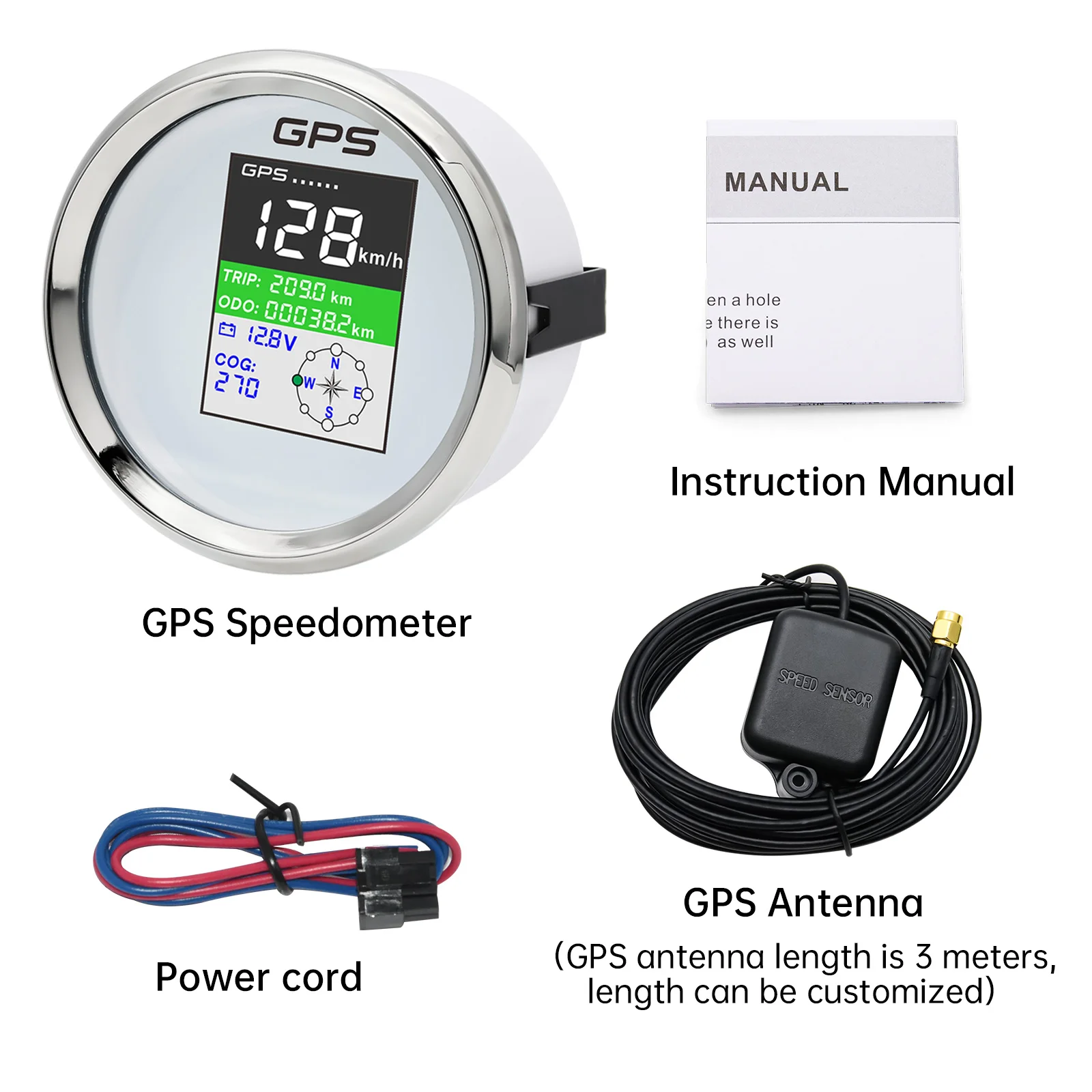 HD 85mm Waterproof TFT Screen Digital GPS Speedometer Gauge MPH Knots Km/h Adjusted GPS Antenna for Boat Car Motorcycle Odometer