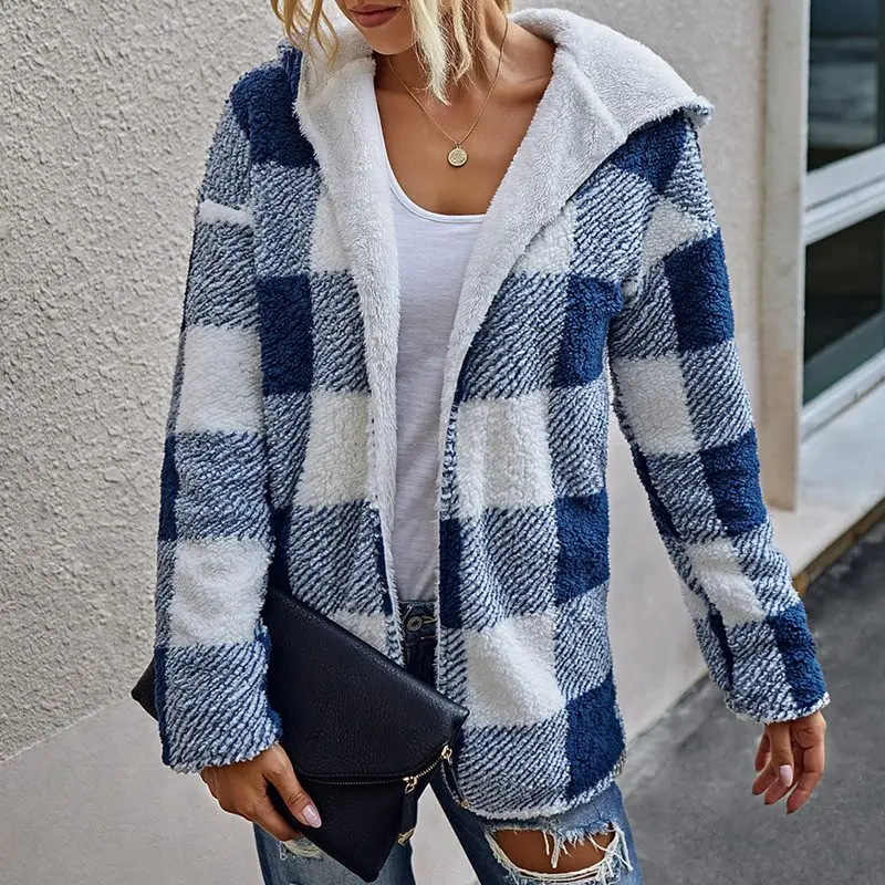 New Winter Plaid Thick Warm Jacket Parkas Women Lambswool Cotton Padded Coat Female 2023 Autumn Fashion Ladies Casual Coats Red