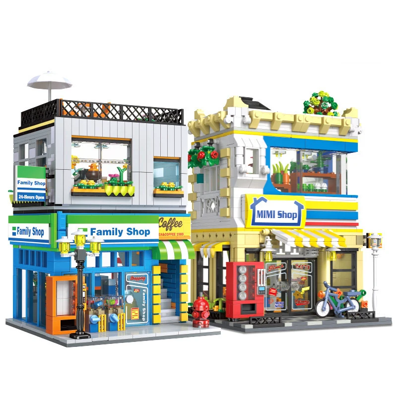 Creative City Street View Construction Block Convenience Store Building Bricks Streetscape Toys With Light Collection For Gifts