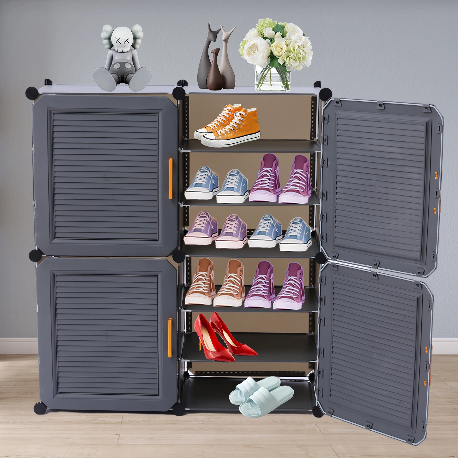 6-Layer Portable Shoe Rack, DIY Shoe Storage Shelf Organizers, Free-standing Shoe Organizer for Entryway, Shoe Cabinet with Door