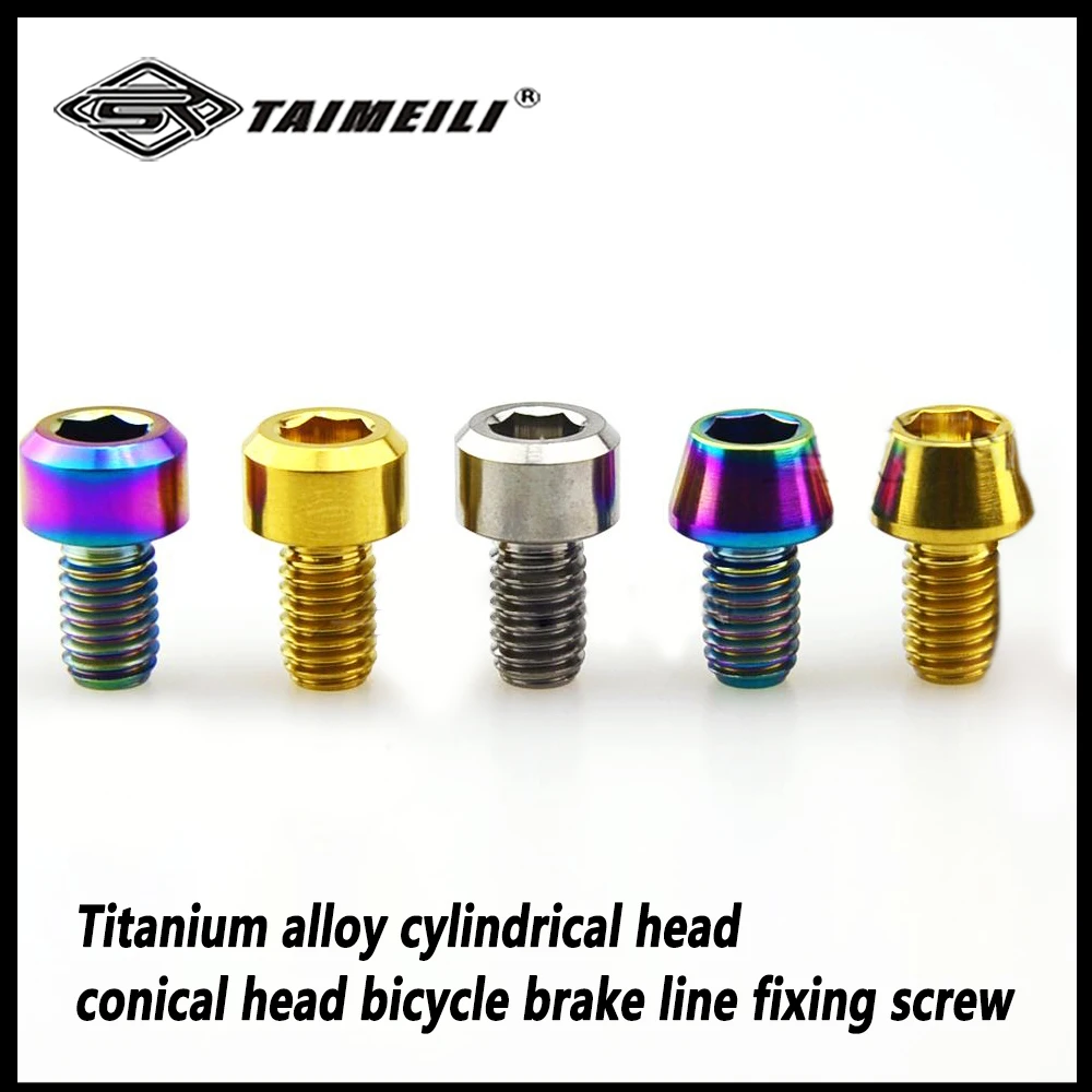 2pcs/4pcs Titanium Alloy Screw M6x10mm Cylindrical Head Conical Head Bicycle Brake Line Fixed Screw