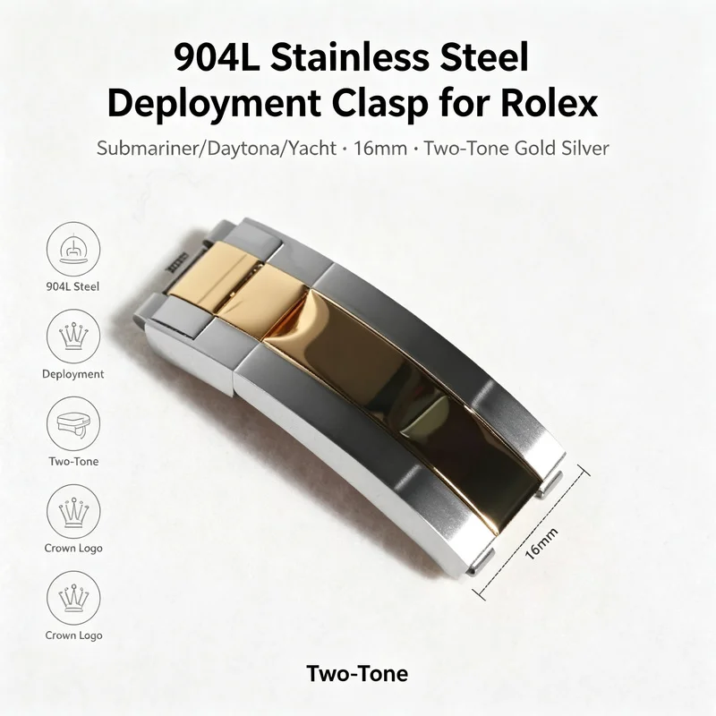 904L Stainless Steel Deployment Clasp for Rolex Submariner Daytona Yacht Two-Tone Gold Silver 16mm Men Replacement Watch Buckle