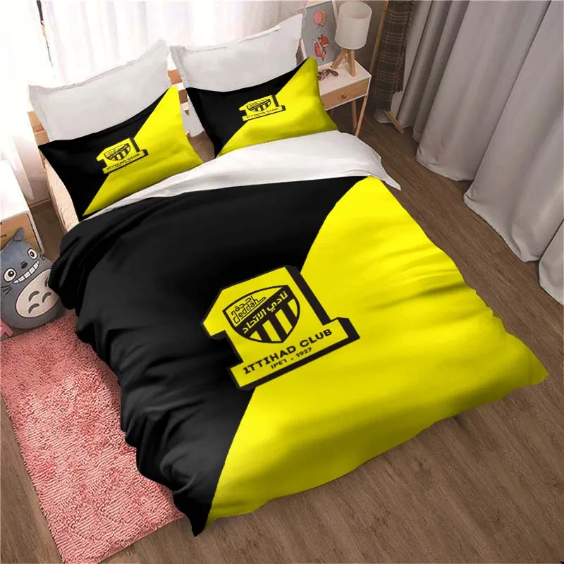 Imagem -03 - Futebol Al-ittihad Bedding Grupo Jeddah Arábia Saudita Cama Bonito Capa de Edredão Tampa da Cama com Fronha Clube Personalizado