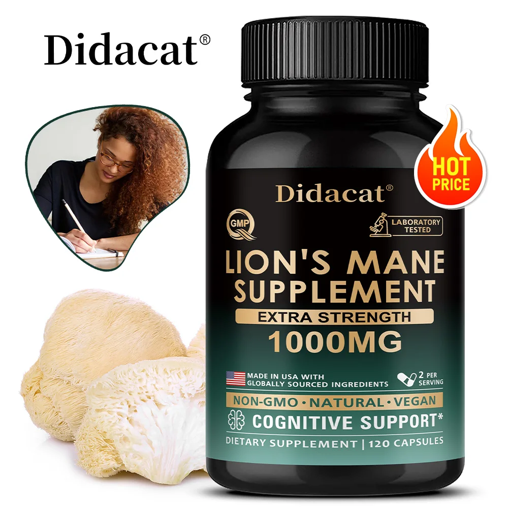 

Organic Lion’s Mane Supplement Capsules - Fruiting Bodies Extract - 1200 mg, 25% Polysaccharides - Memory & Focus Support