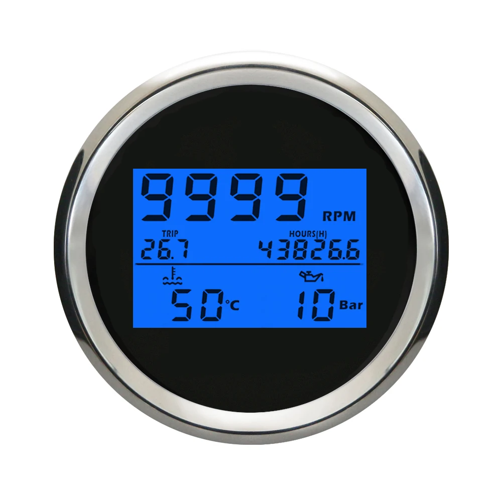 New HD 85mm 3 in 1 Multifunction 0-9999RPM Tachometer Gauge With 8 Colors Backlight for Van Truck Boat Motorcycle 9-32V