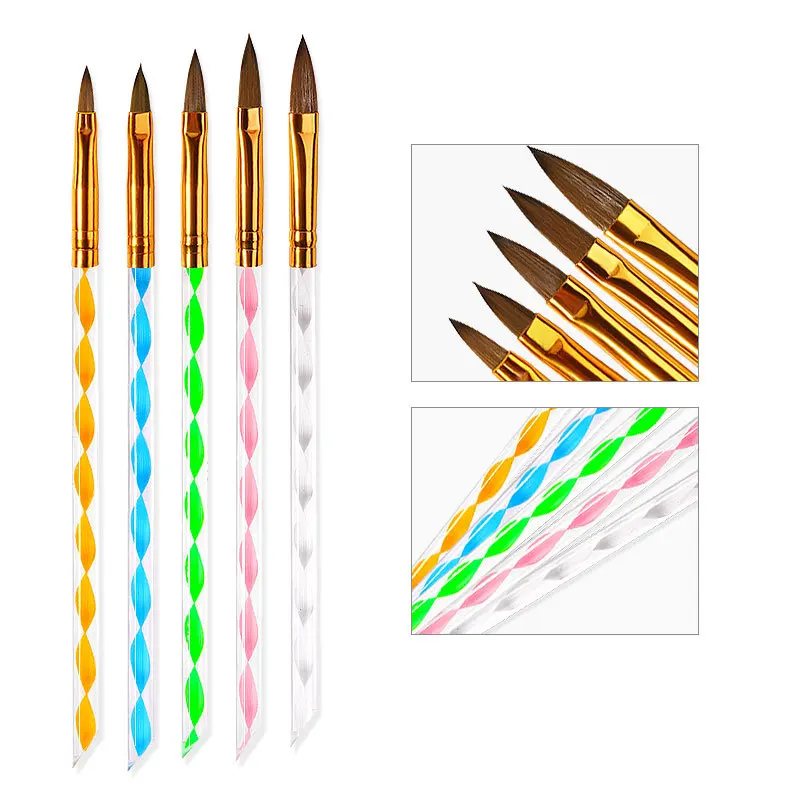 5pcs Nail Art Brush Ombre UV Gel Nail Polish Brushes Painting Drawing Carving Dotting Pen Professional Nail Art Manicure Tool