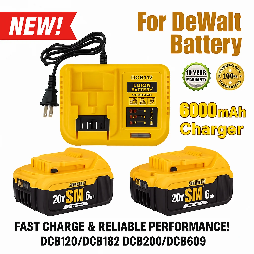 

forDewalt 20V Max 6.0Ah Lithium-ion Battery Pack & Charger, Compatible with XR Series Power Tools, Replacement for DCB206 DCB205