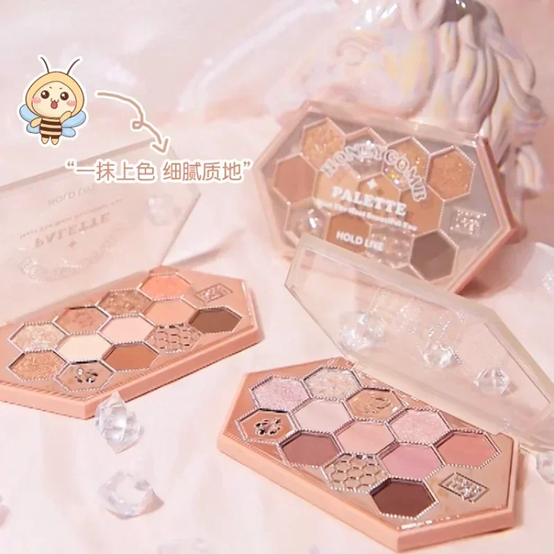 HOLD LIVE Tavolozza di ombretti con diamanti a nido d'ape a 12 colori Ombretto luccicante opaco Cosmetici per trucco lucidi a lunga durata impermeabili